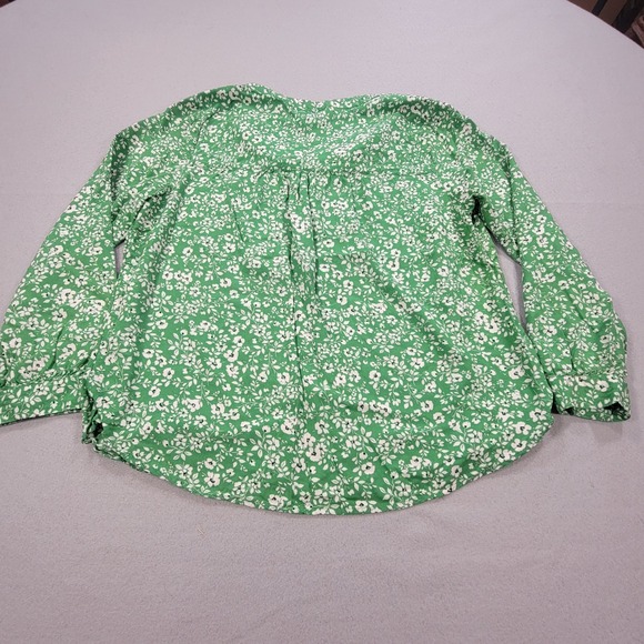 J.Jill Green Floral Blouse Button Front Long Sleeve Womens Medium Petite - Picture 6 of 9